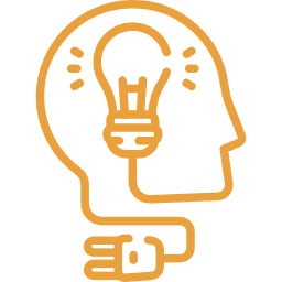 Ilustración de una cabeza humana con una bombilla en lugar del cerebro, simbolizando una idea o pensamiento.