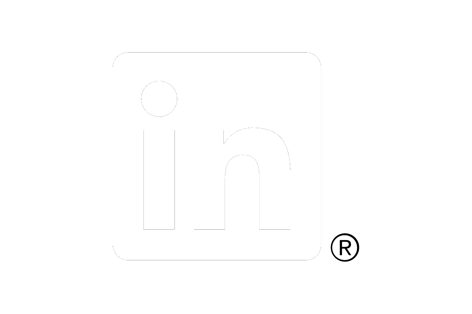 Logo en blanco y negro del perfil de LinkedIn con fondo negro y letras blancas en recuadro