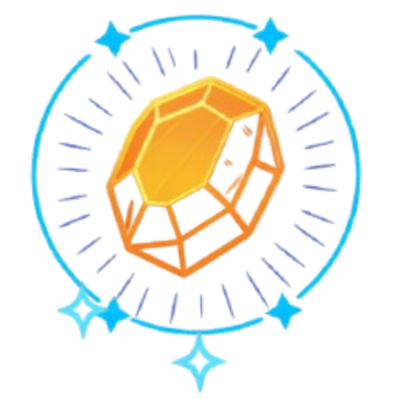 Logotipo del servicio Laboratorio Erasmus, gema dorada con líneas naranjadas y detalles en tonos amarillos con un diseño geométrico, rodeada de un círculo azul con estrellas