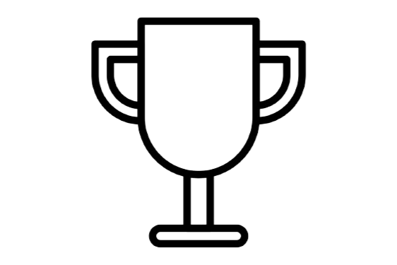 Icono blanco de un trofeo en fondo negro.