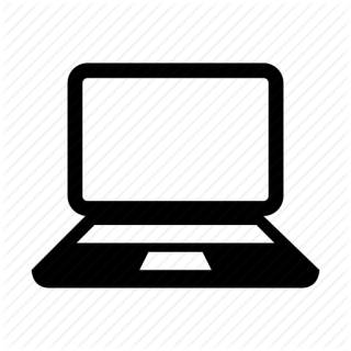 Simple line drawing of a laptop computer with an open screen.