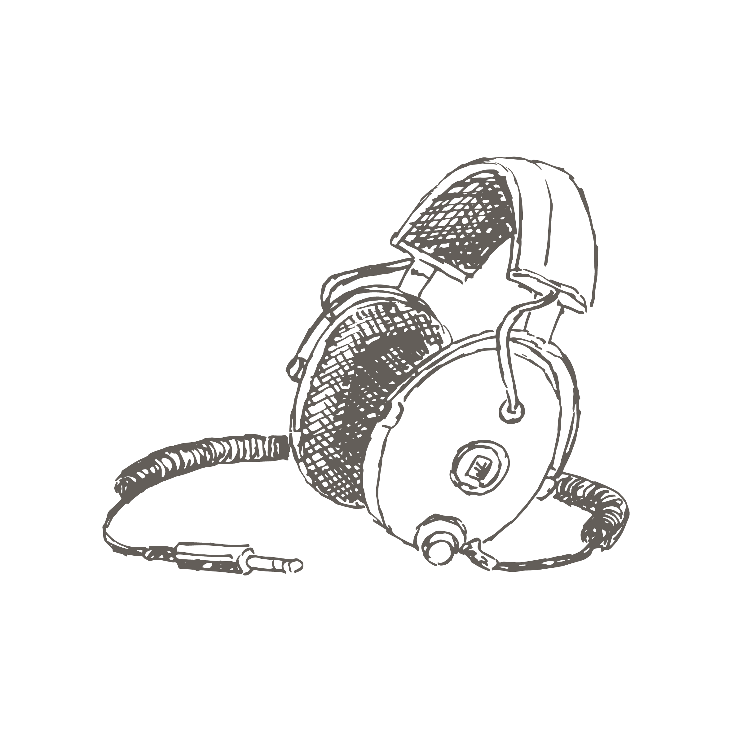 Sketch of a handheld vacuum cleaner with a hose attachment on a black background.