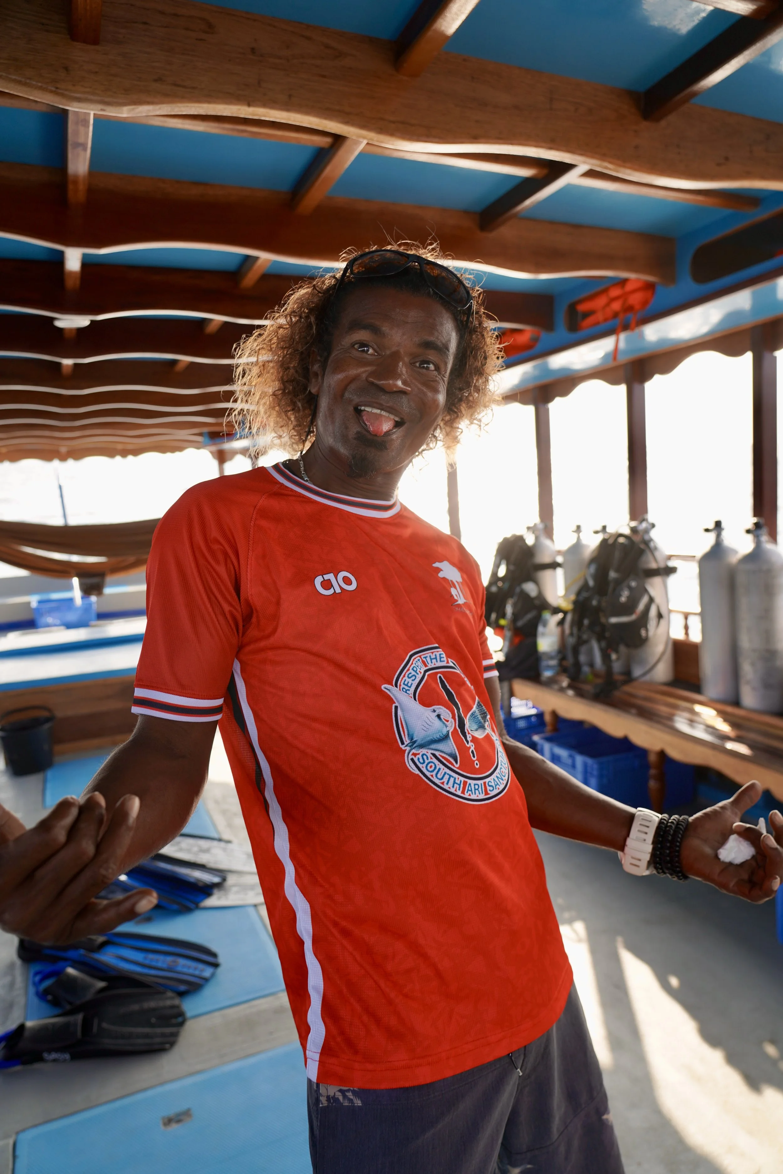 This is Shaalley Shaalle who is the local expert in South Ari Atoll for all scuba diving locations