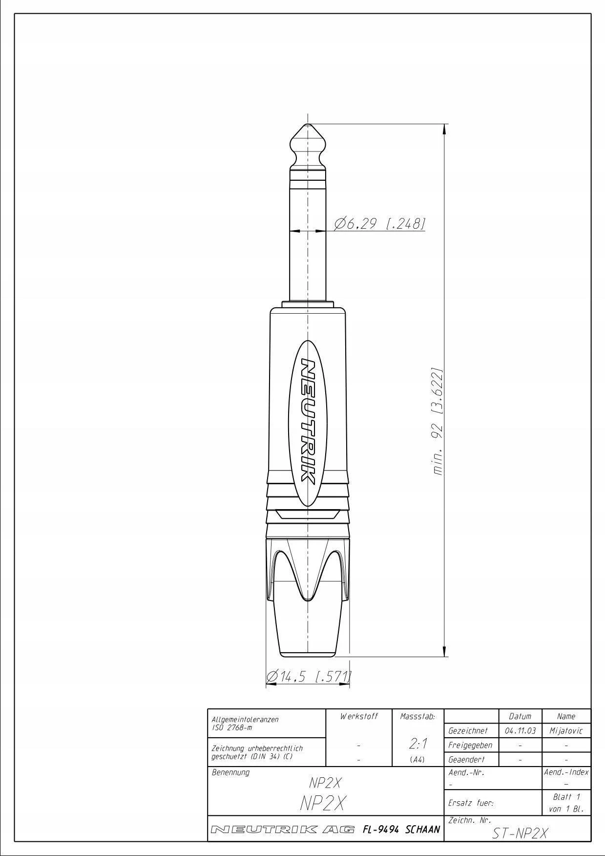 Neutrik Diagram of a jack plug.