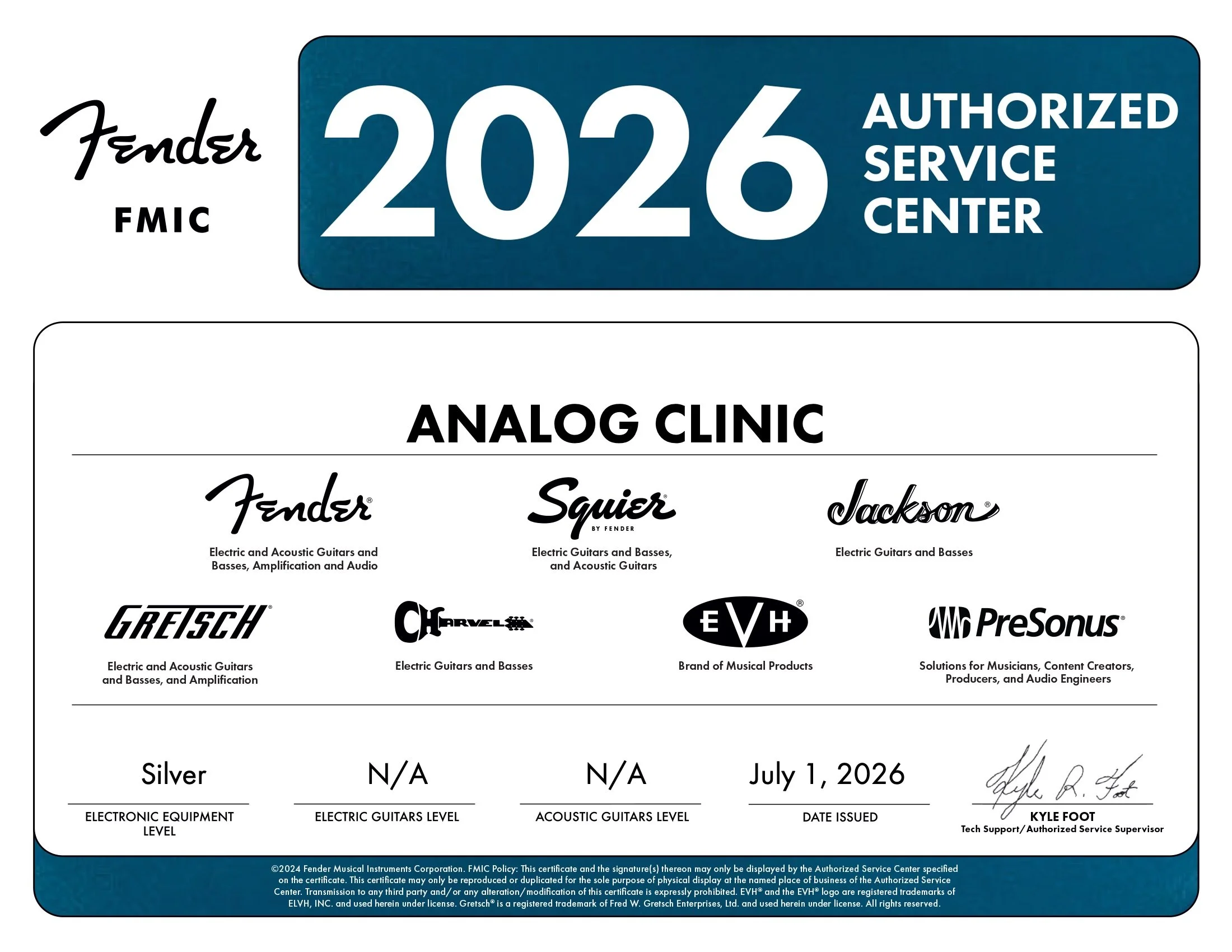 Analog Clinic Fender FMIC Authorized Service Center