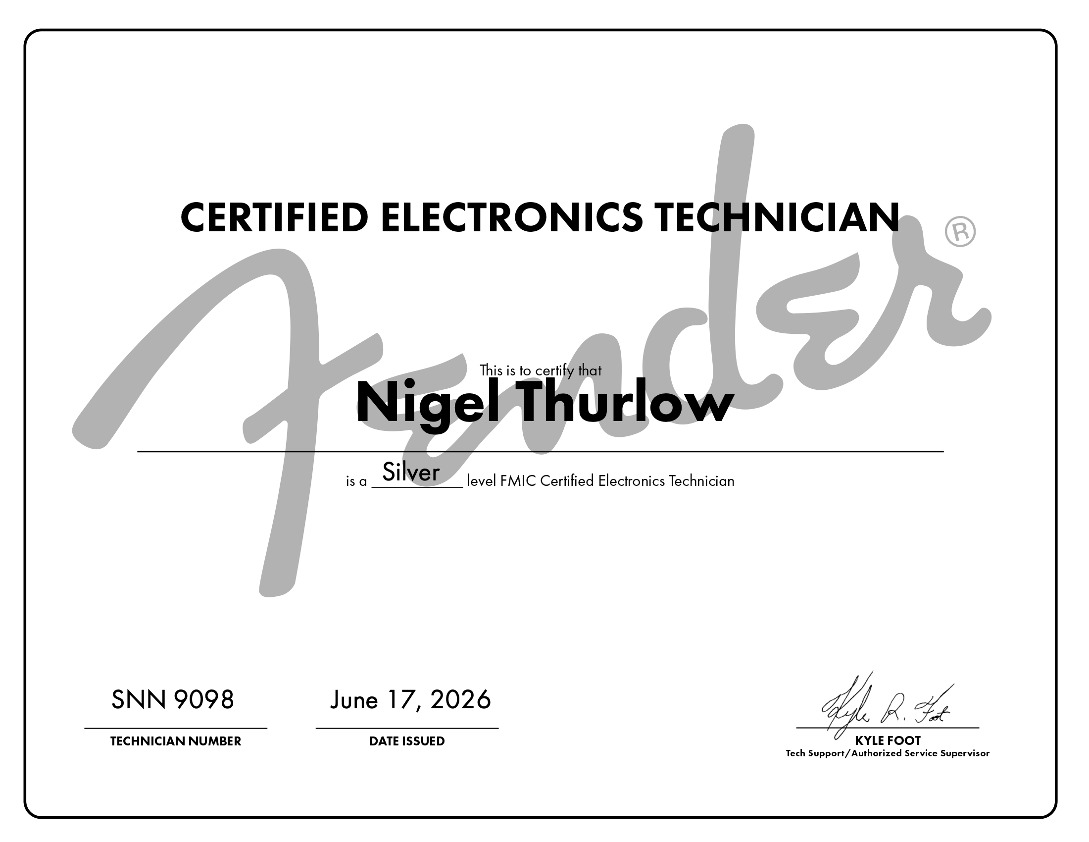 Analog Clinic Fender Certified Electronics Technician 