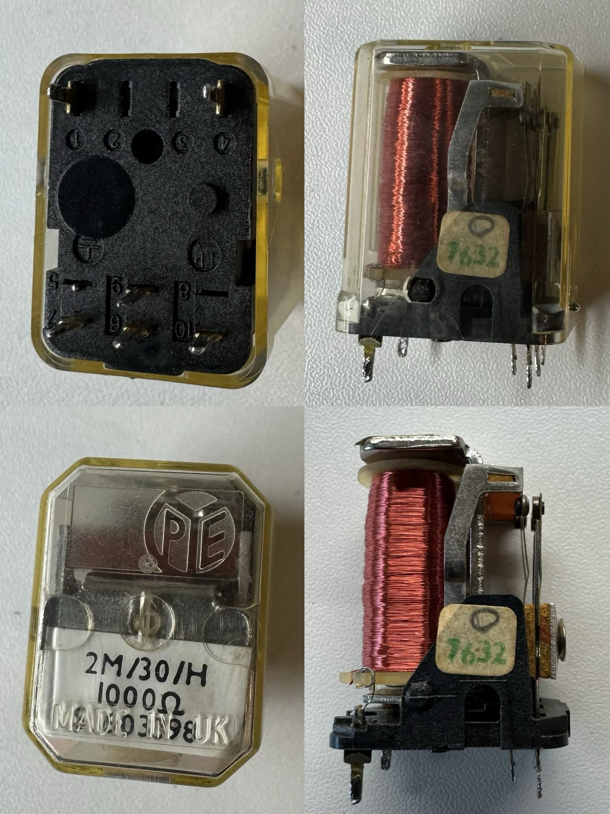 A set of photos of a PYE relay in a Tandberg TR-2055 receiver