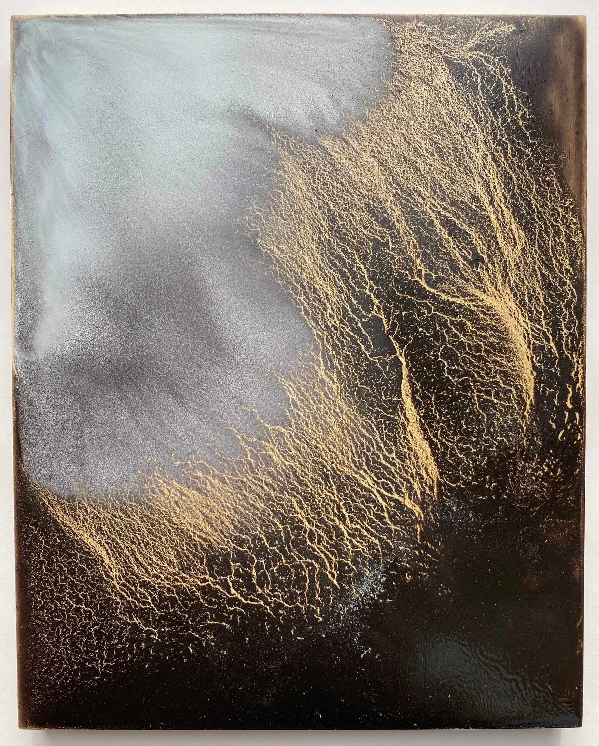 rivulet traces and mist - 3. oil on cradled panel. 25x20cms. 2026. susie david