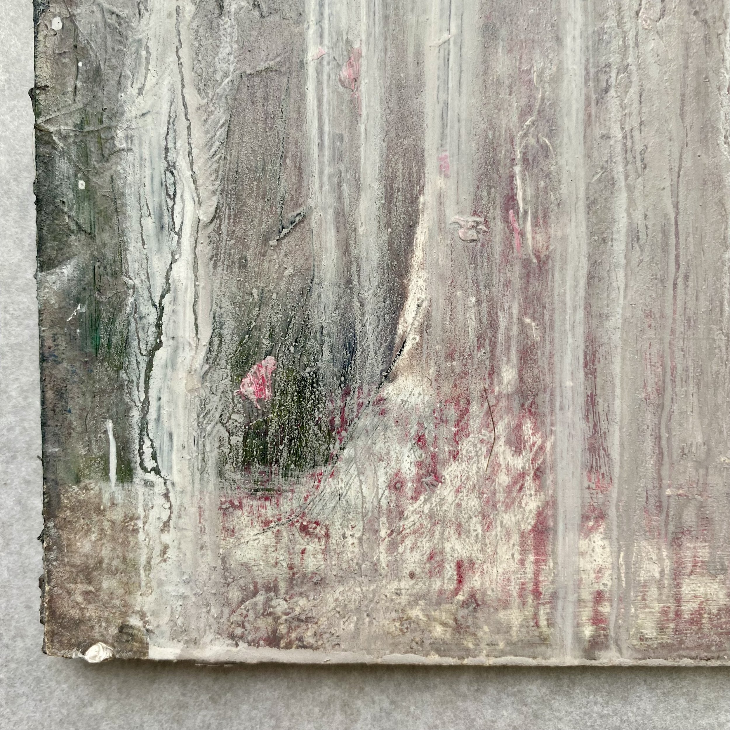 clouds raining milk + cherry blossom. Oil on panel. 2025 susie david - detail