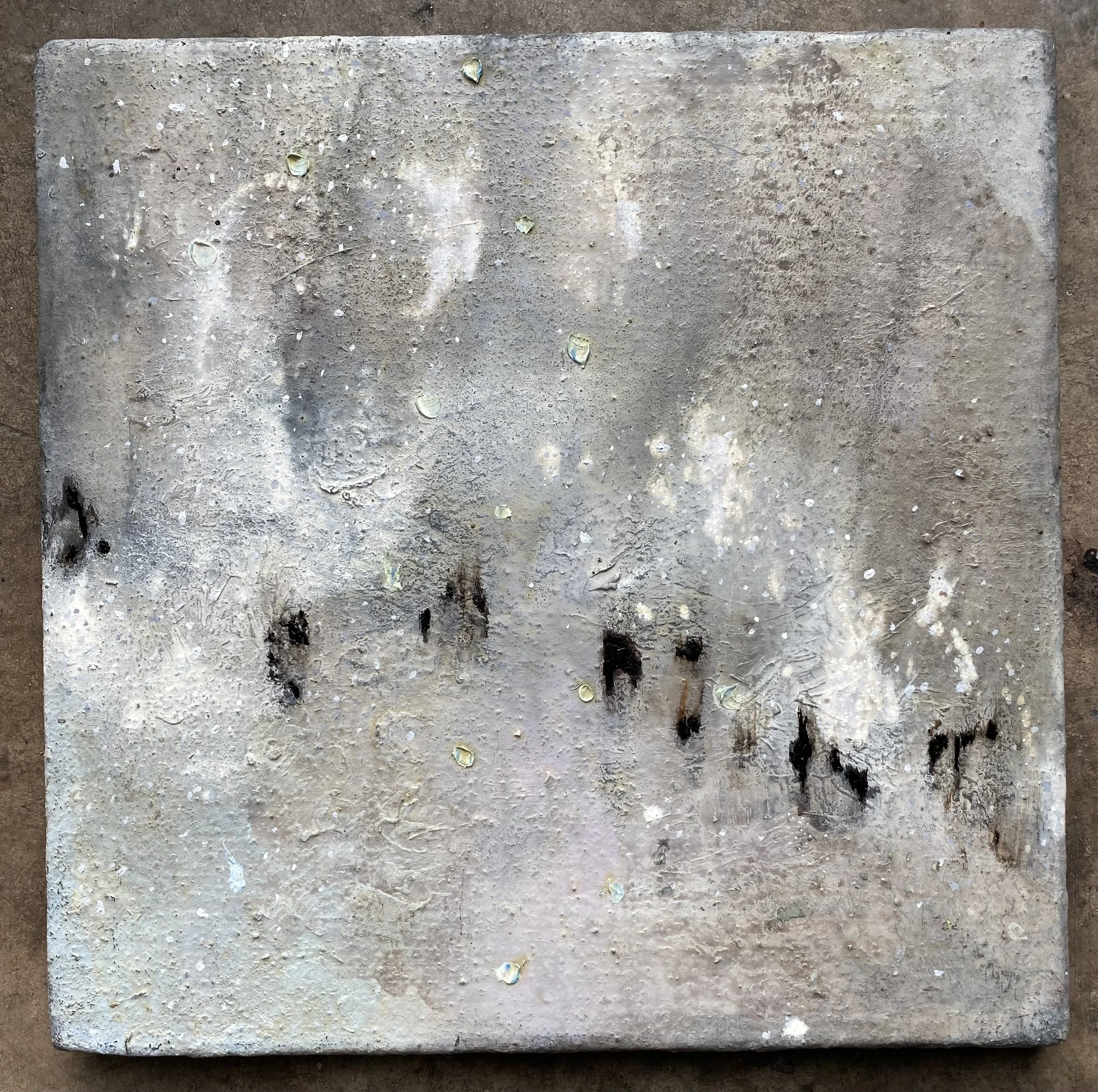 rain on rocks. 40x40 Oil on linen. 2026 susie david