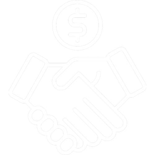 Outline of two hands shaking with a dollar sign above them.
