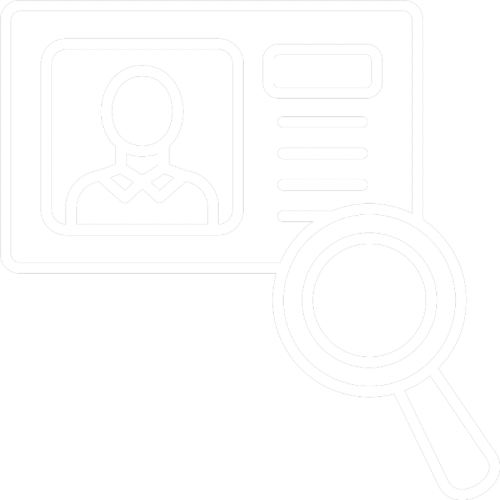 Icon of a person on an ID card with a magnifying glass examining the card.