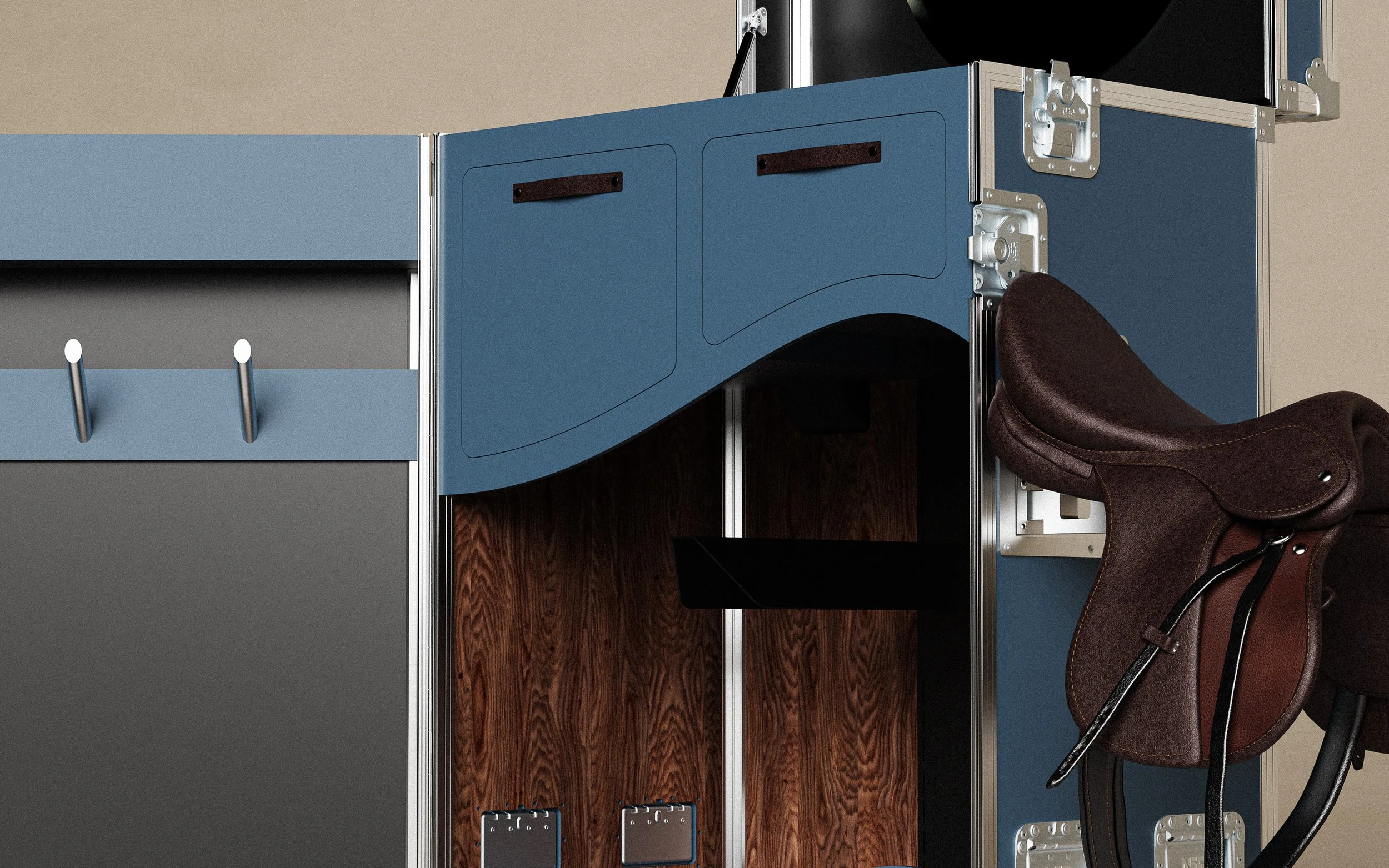 Close up of the features of the Equine tack locker by Holson Cases