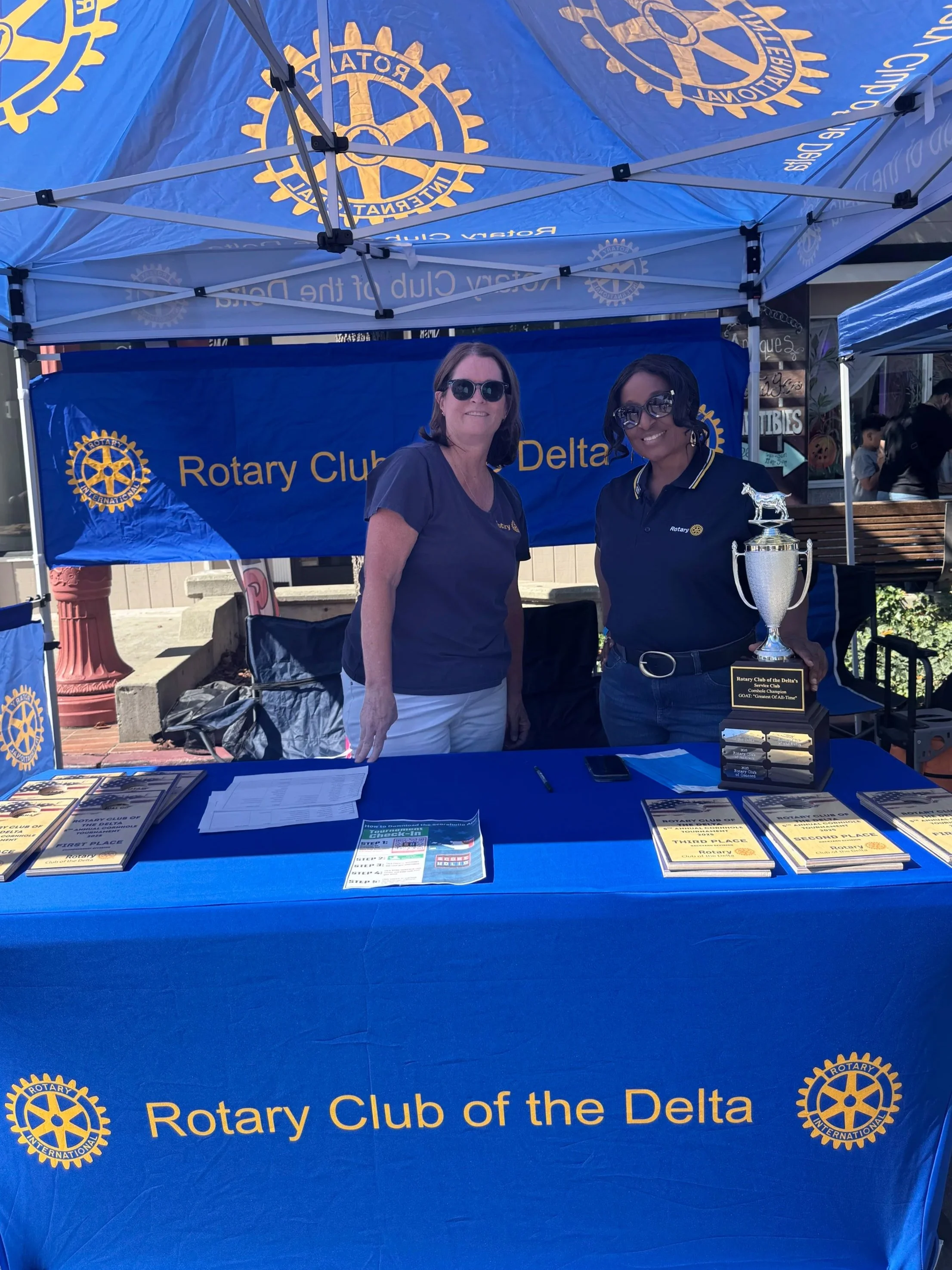 Sandra White as Antioch Rotary Club President networking at the Rhythms by the River Event in downtown Antioch .