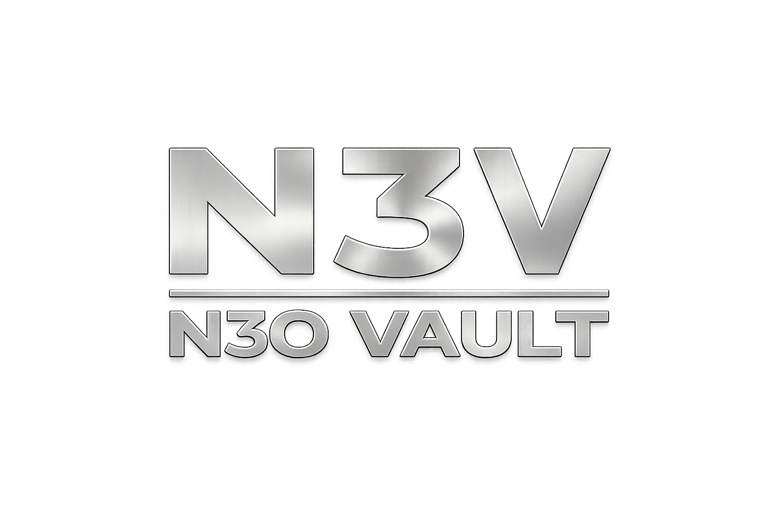 A digital graphic with a colorful, abstract background and the text 'N3V' in large, metallic silver font above the words 'N30 VAULT' in smaller font, separated by a horizontal line.
