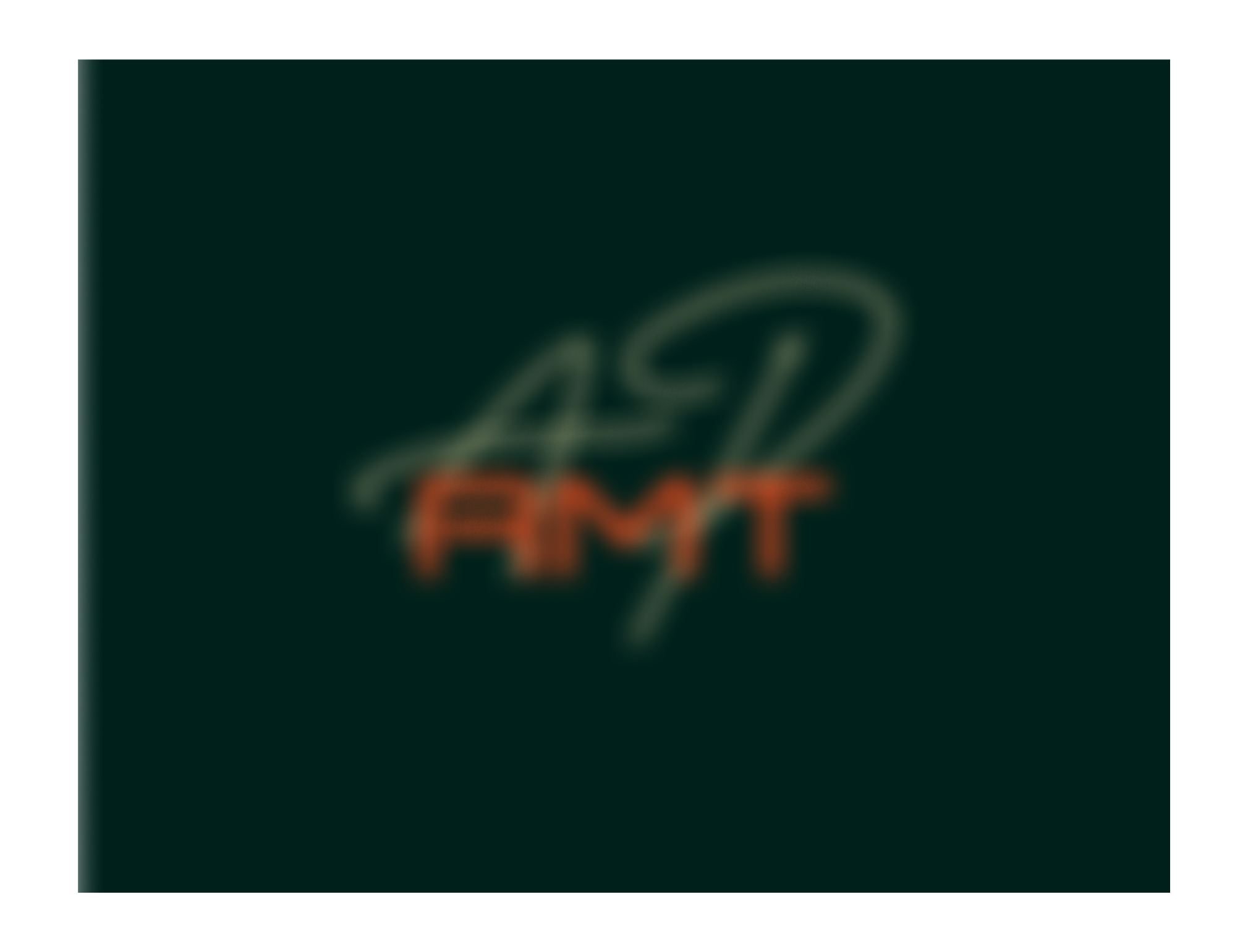 Blurry neon sign with the words 'AP RMT' on a dark background.