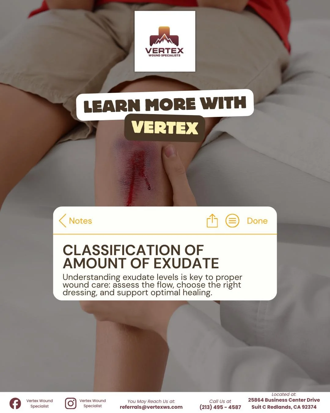 Learn More with Vertex: Classification of Exudate Amount 

Understanding the amount of wound exudate is essential for proper assessment and monitoring. From minimal to heavy, each level tells a story about the wound&rsquo;s healing process. At Vertex