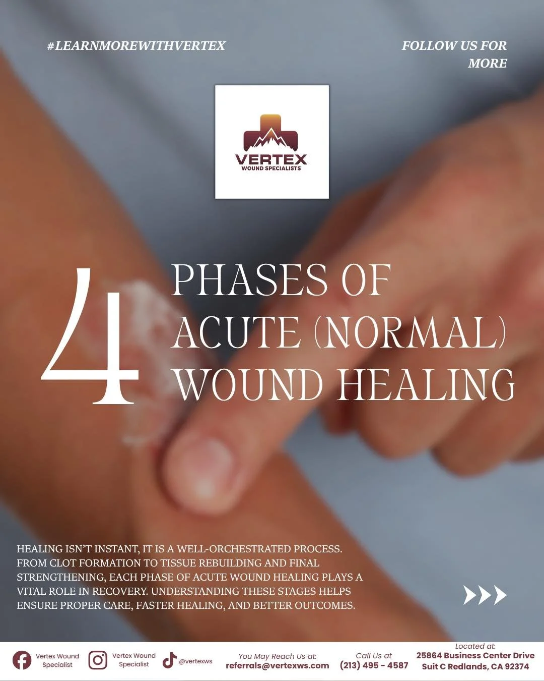 Healing is a journey and every phase deserves expert care. 

From hemostasis to full remodeling, proper management at each stage of acute wound healing is the key to faster recovery, reduced complications, and better overall outcomes. This is where e