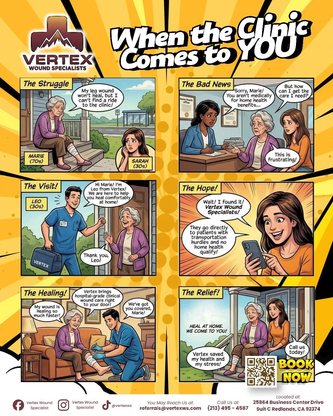 STUCK AT HOME WITH A WOUND THAT WON'T HEAL? 
Meet Marie and Sarah. Marie is dealing with a painful, stubborn leg wound, but between limited transportation options and a lack of reliable rides, getting to a clinic feels almost impossible. It&rsquo;s s