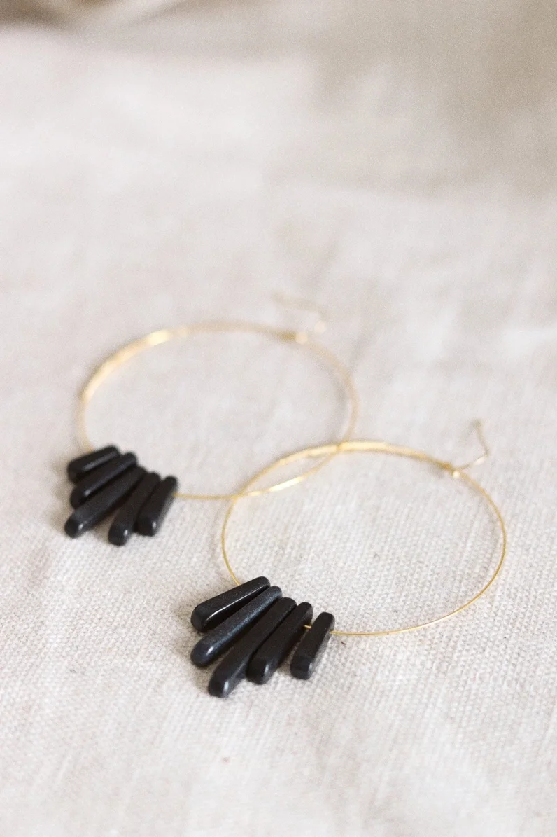 Occult Black Onyx Hoops