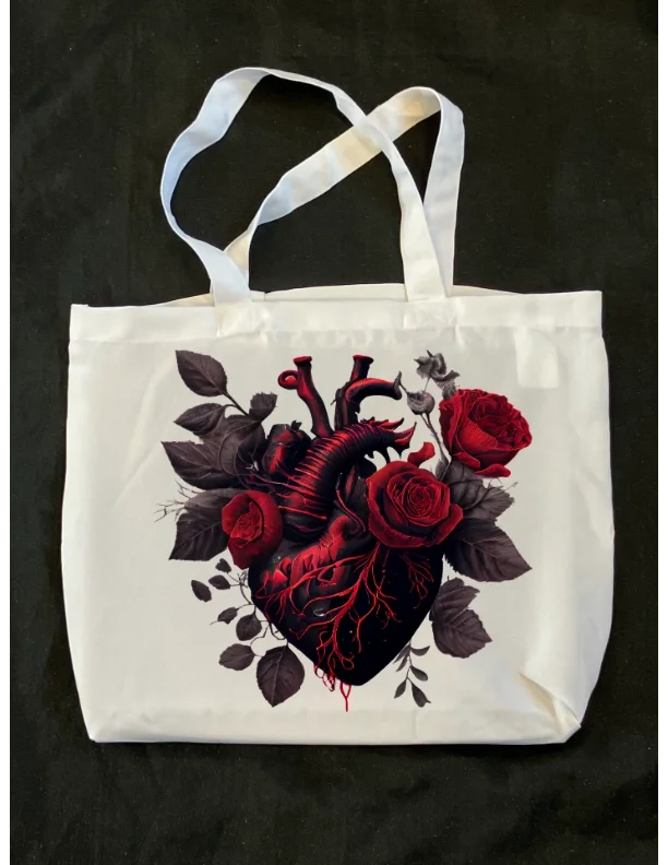 Anatomical Heart & Red Roses Tote Bag
