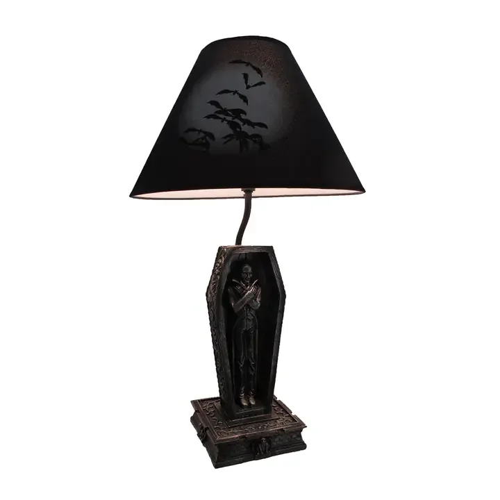 Dark Dawning Vampire in Coffin Black Table Lamp