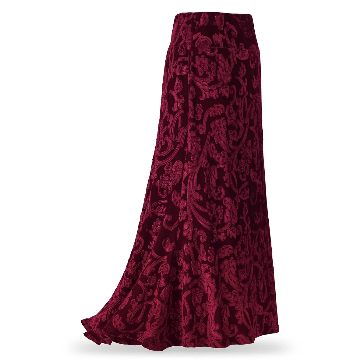 Embossed Knit Velvet Maxi Skirt: Burgundy