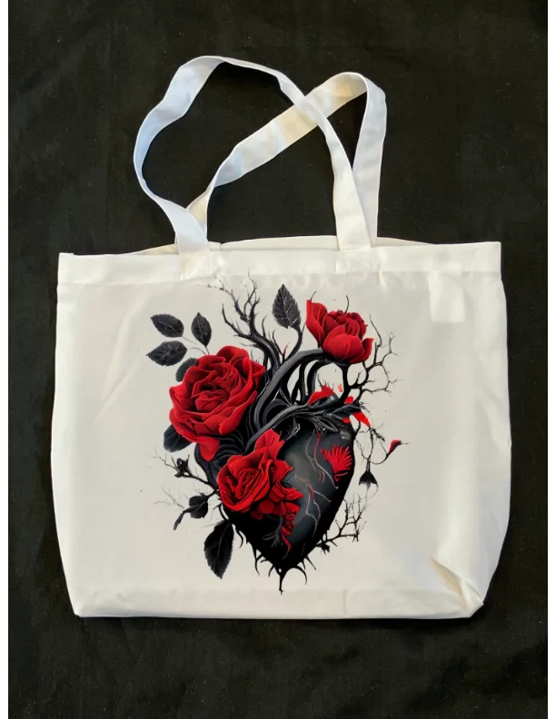 Black Anatomical Heart & Thorns Tote Bag