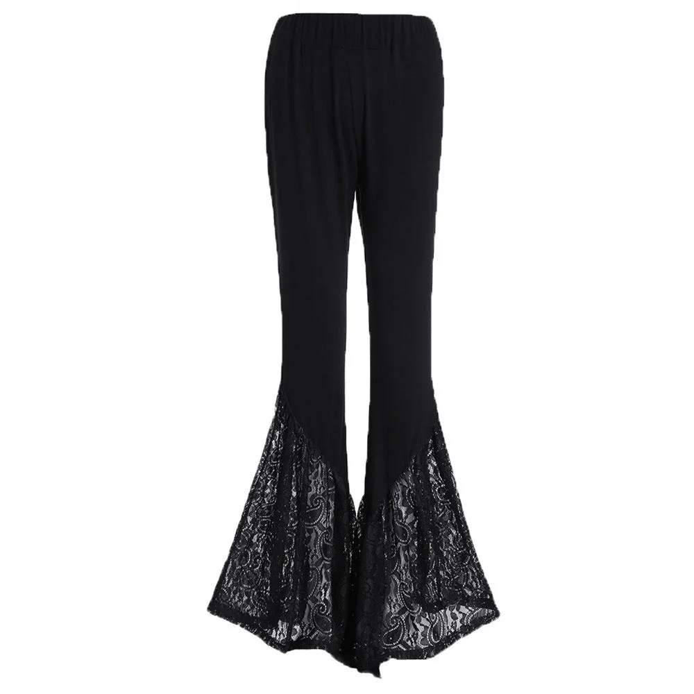 Lace Flared Pants: Black