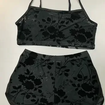 The Sinister Set - GOTHIC FLORAL - Sheer Velvet Flocked Flor: Bra