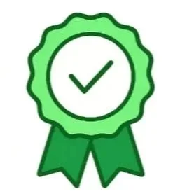 Green award ribbon with a check mark in the center.