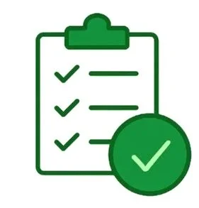 Clipboard with checkmarks and a large checkmark circle indicating completion or approval