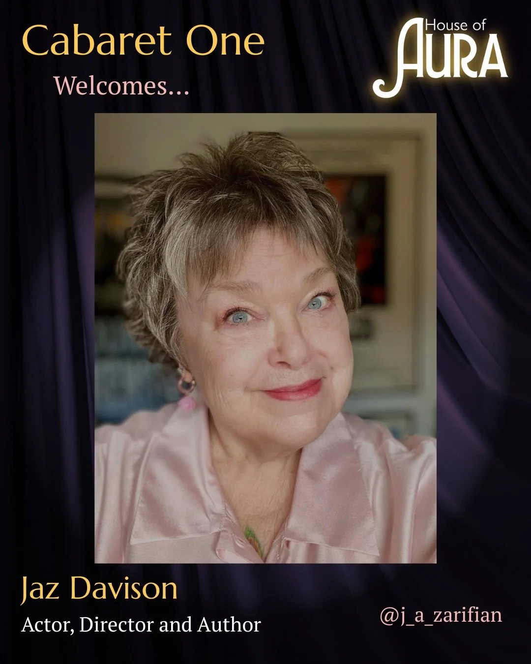 Jaz Davison is the second of our three authors; but not only that, she is an accomplished actor, writer and director, too! She loves connecting with people, learning about their lives, and hearing their stories.

Cabaret One performs at the Ron Barbe