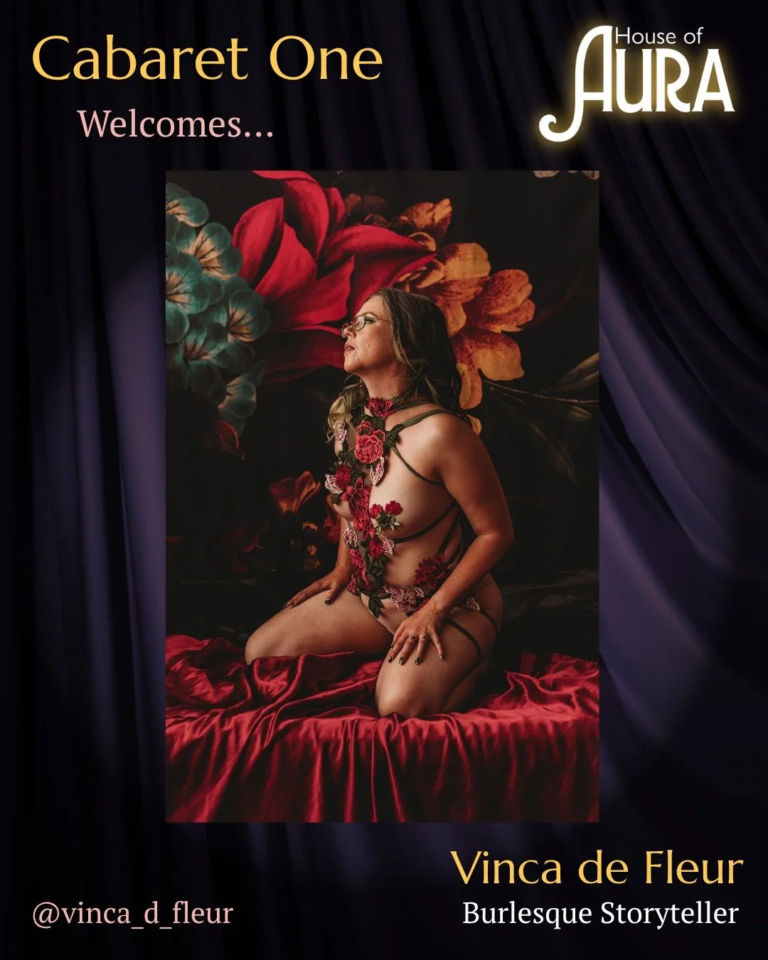 Continuing on with our fantastic cast and crew, we have our first burlesque artist: the tremendous @vinca_d_fleur! Vinca brings glamour, wit, and thought-provoking story to every event - as a burlesque storyteller, host, walk-around character perform
