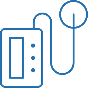 A blue outline of an insulin pump with tubing.