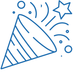 Celebration party hat with confetti and star decorations.