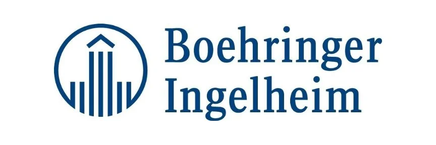 Logo of Boehringer Ingelheim featuring a stylized blue graph inside a circle with company name text.