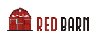 Sign for The Red Barn restaurant with a barn graphic and bold red and black text