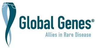 Global Genes logo with a stylized DNA strand and the text 'Global Genes - Allies in Rare Disease'.