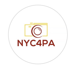 Logo with a yellow camera outline and red circle, with text 'NYC4PA' below.