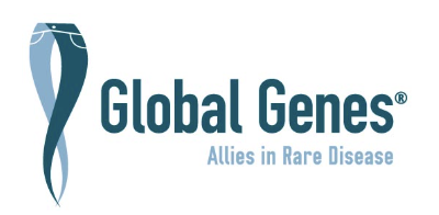 Global Genes logo featuring a stylized blue ribbon and the words 'Global Genes Allies in Rare Disease'.