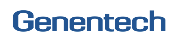 Genentech logo in blue text on a white background.