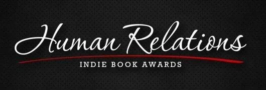 Logo for the Human Relations Indie Book Awards with a black background and white and red text.