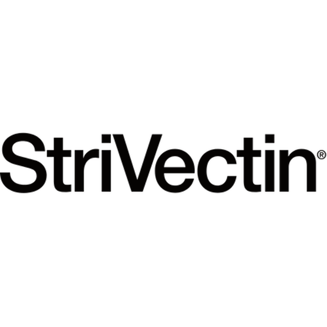 Strivectin logo with stylized line and black text