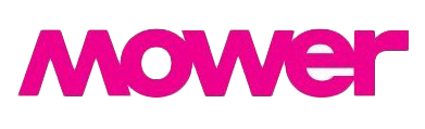 Pink text spelling 'Mower' on a black background.