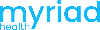 Logo with blue text that says 'myriad' and smaller text below it that says 'health'.