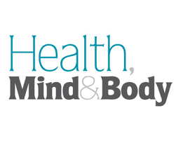 Text that reads 'Health, Mind & Body' in teal and black font.