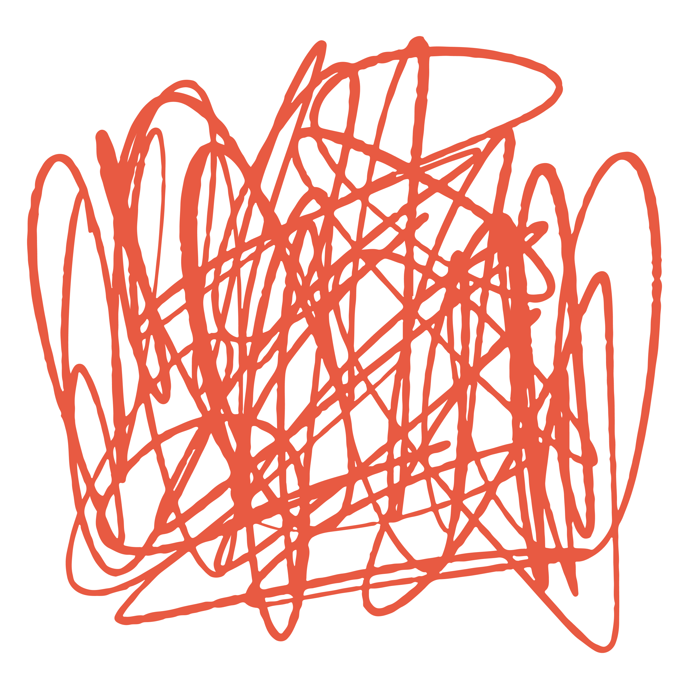 Abstract red scribbled lines on black background.