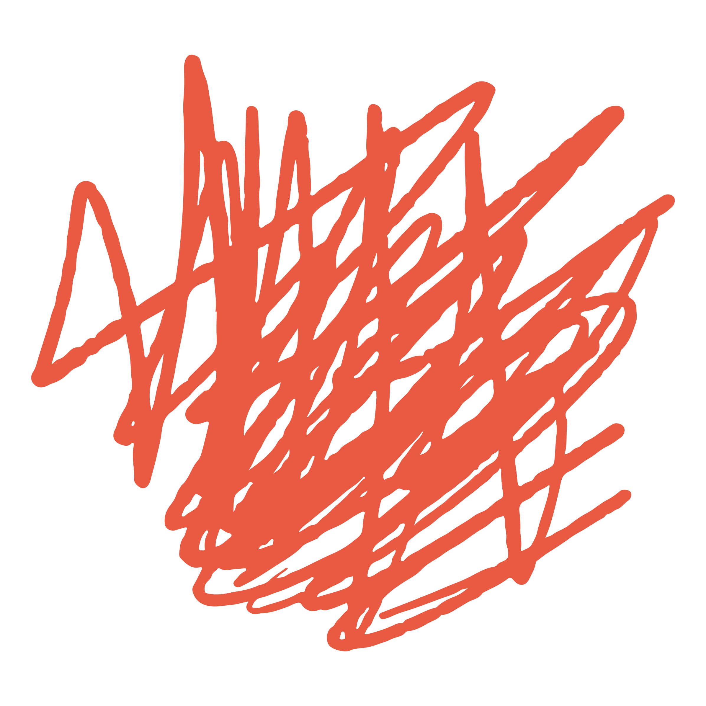 Abstract red scribble on black background.