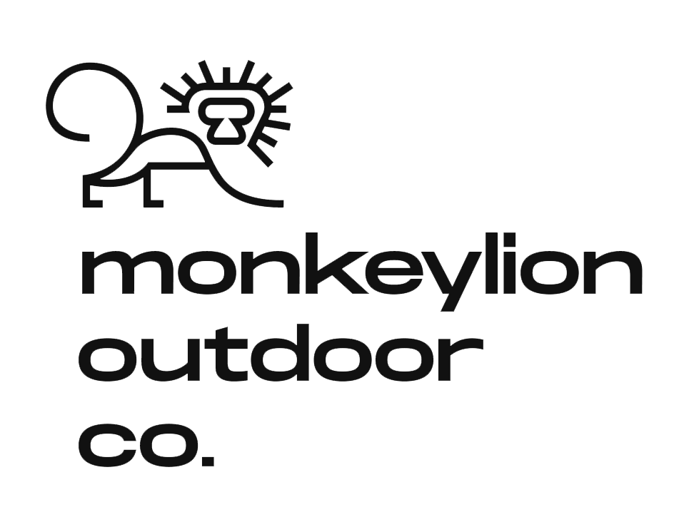 Logo of Monkeylion Outdoor Co. featuring a stylized lion with a light bulb on its head and the company name in bold black letters.